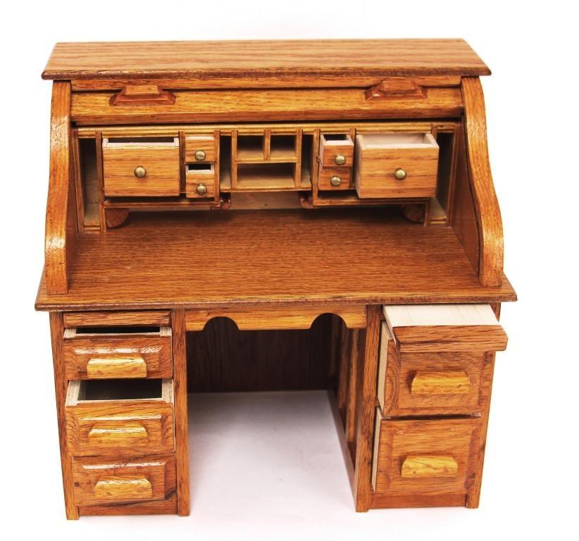 Miniature Oak Roll Top Desk